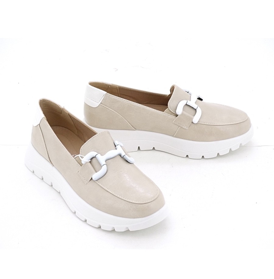 Mujer MYSOFT | Beig Mocasin Piso Sport Ligero Herraje