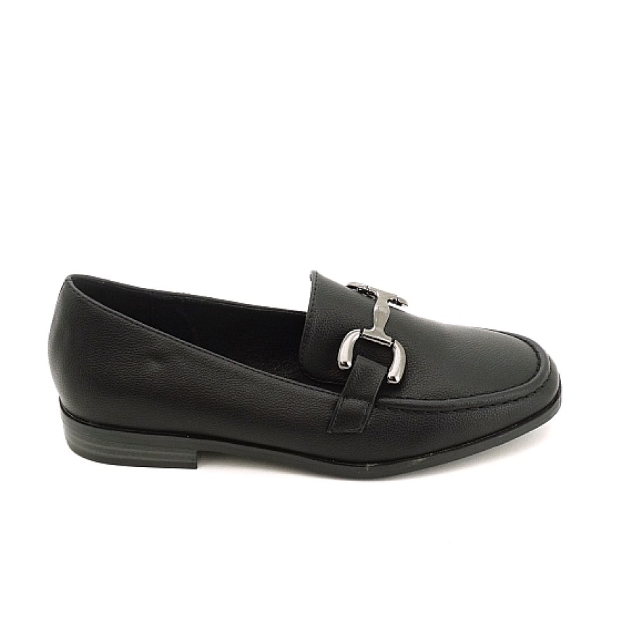 Mujer DAVINIA | Negro Mocasin Plano Herraje