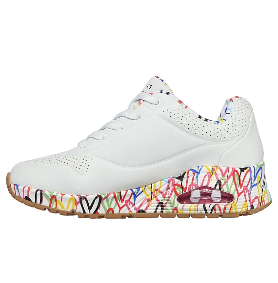 Mujer SKECHERS | Blanca Sneaker Piso Corazones Colores Skechers Uno