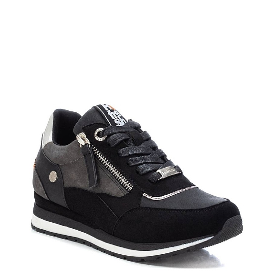 Mujer REFRESH SHOES | Sneaker Cremallera Y Cordones Negra