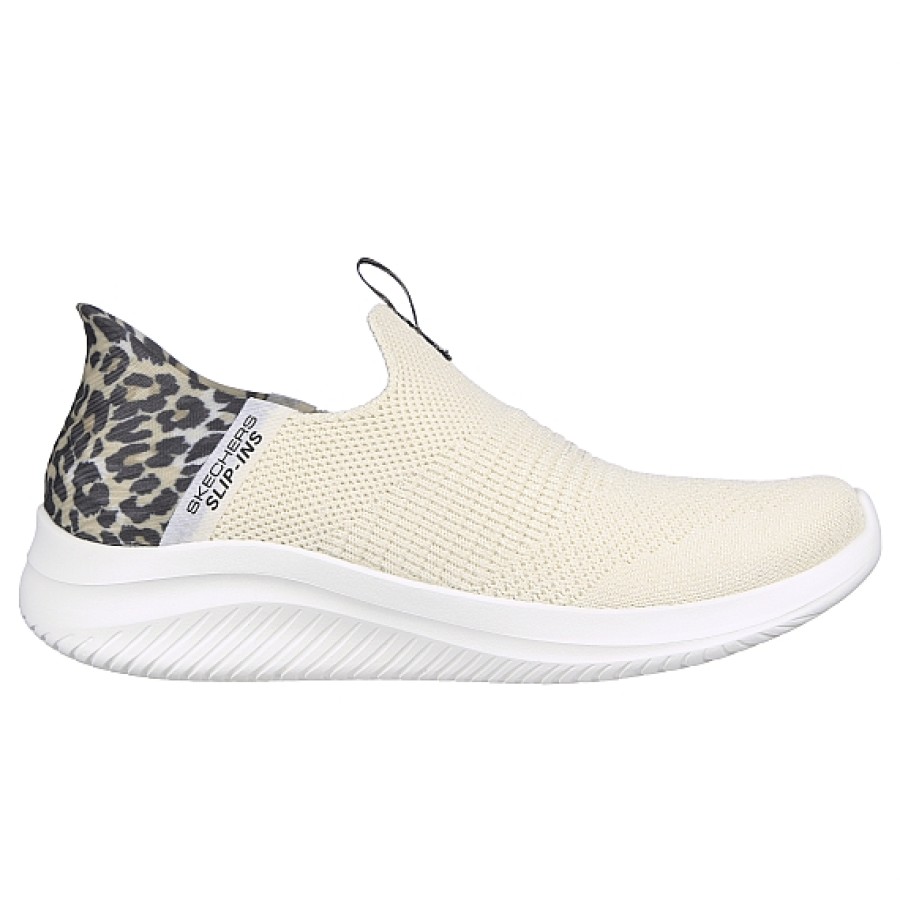 Mujer SKECHERS | Beig Leopardo Deportivo Sin Cordon Skechers Slip Ins Ultra Flex