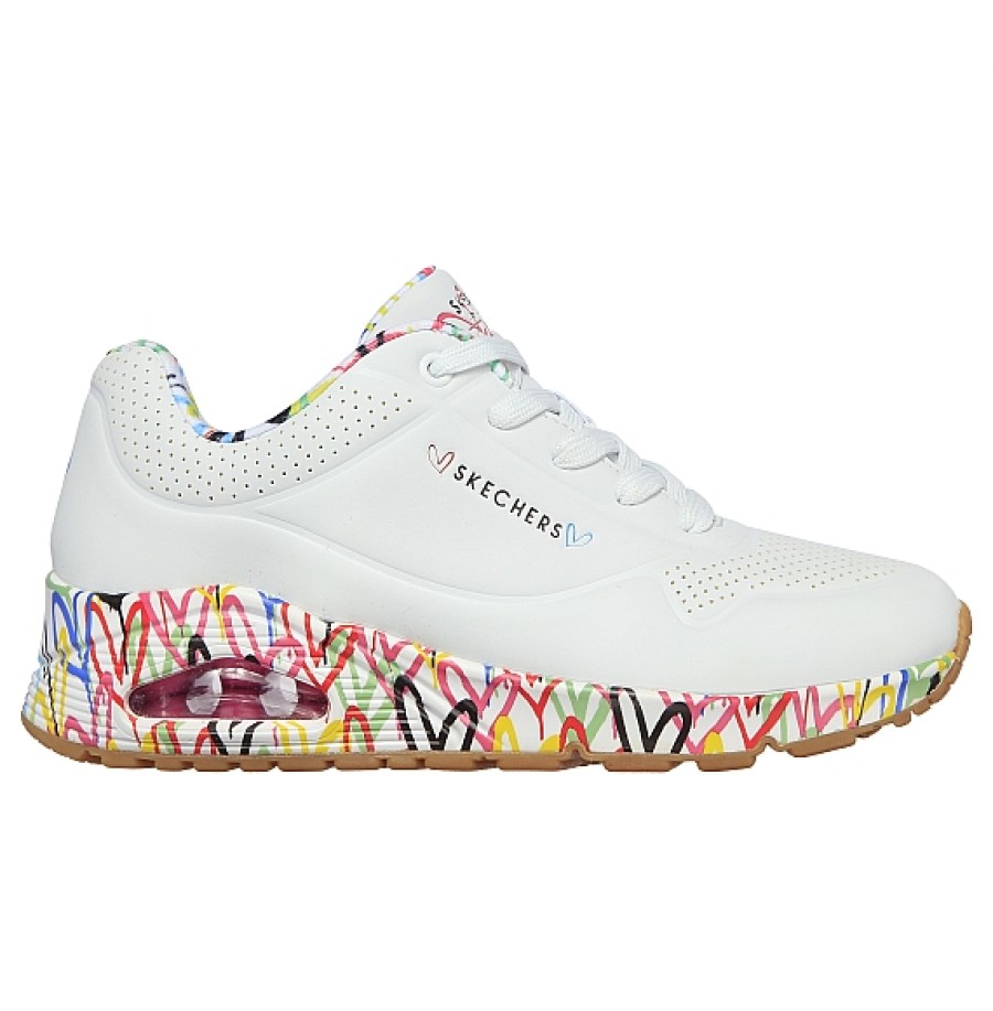Mujer SKECHERS | Blanca Sneaker Piso Corazones Colores Skechers Uno