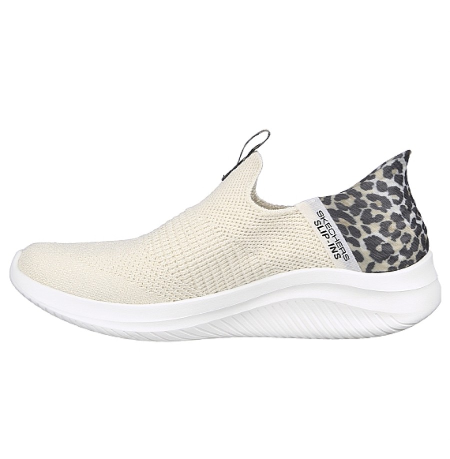 Mujer SKECHERS | Beig Leopardo Deportivo Sin Cordon Skechers Slip Ins Ultra Flex