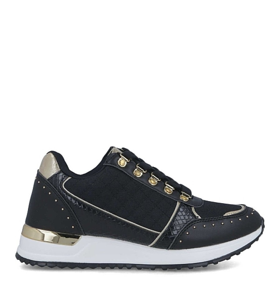 Mujer MNB CHIC | Negra Sneaker Plana Pespuntes Y Anillas