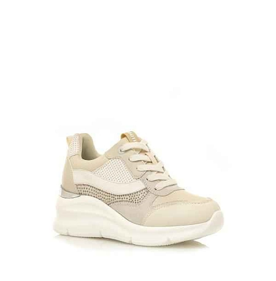 Mujer MTNG MUSTANG | Beig Sneaker Cuna Cordones Mustang Detalle Strass