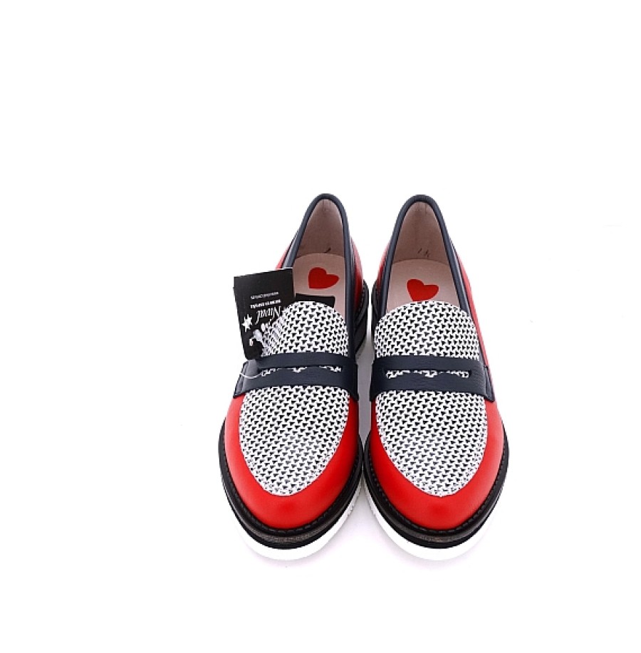 Mujer NIVAL | Marinero Azul Rojo Mocasin Piel