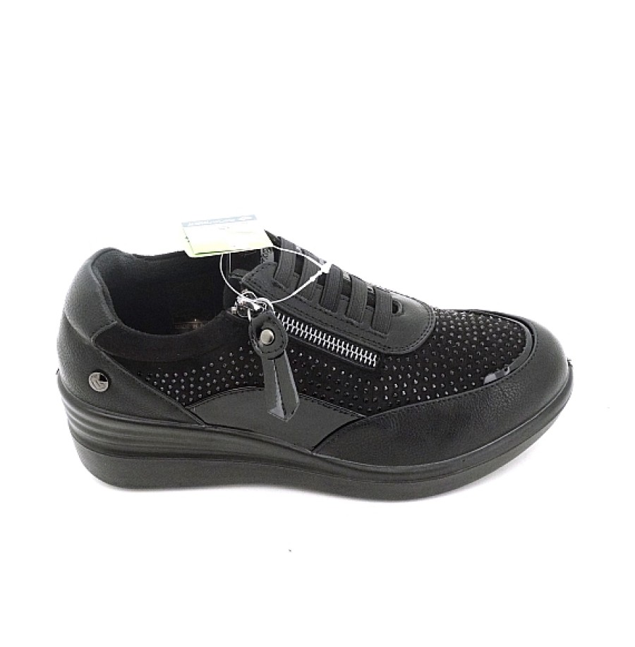Mujer AMARPIES | Negro Zapato Sport Cuna Baja Con Elasticos Y Cremallera