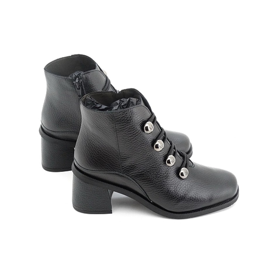 Mujer JOSE SAENZ | Negro Botin Piel Con Tacon Botones Y Elasticos