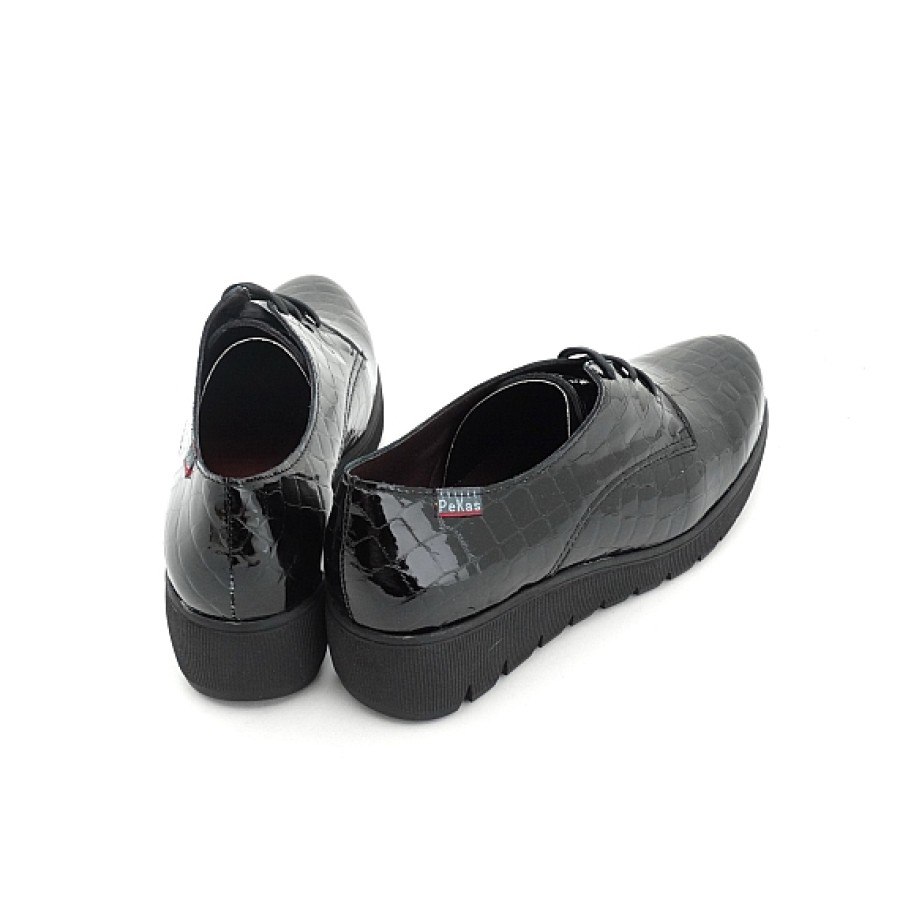 Mujer PAKULAS | Negro Charol Coco Zapato Cuna Cordones