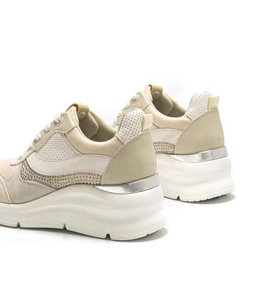 Mujer MTNG MUSTANG | Beig Sneaker Cuna Cordones Mustang Detalle Strass