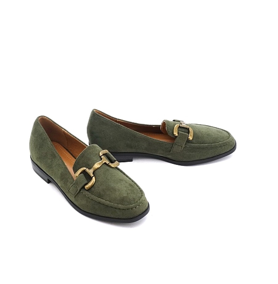 Mujer DAVINIA | Kaki Mocasin Plano Herraje