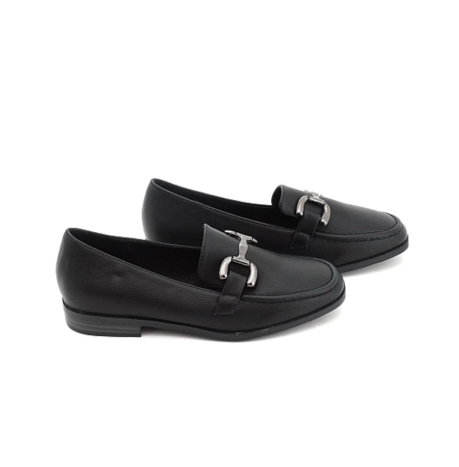 Mujer DAVINIA | Negro Mocasin Plano Herraje