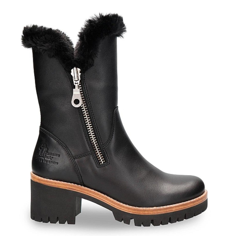 Mujer PANAMA JACK | Bota Negra 1/2 Cana Piel Con Tacon Y Forro Pelo Philadelphia Panama Jack