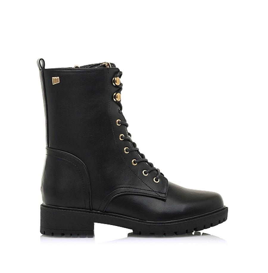 Mujer MTNG MUSTANG | Negra Bota Cordones Detalles Dorados Con Cremallera Mustang