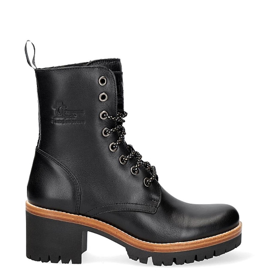 Mujer PANAMA JACK | Bota De Piel Negra Con Tacon Y Cordones Padma Panama Jack